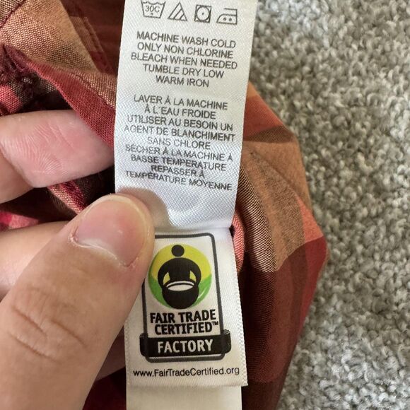 Aventura Shirt Womens Medium Red Plaid Artisan Top Organic Cotton Embroidered - Picture 5 of 11